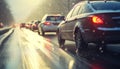 Blurred motion, raindrop, driving, city life, traffic jam generated by AI Royalty Free Stock Photo