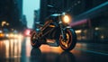 Blurred motion of shiny motorcycles in city traffic generated by AI Royalty Free Stock Photo