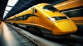 Blurred motion of a sleek high speed train rushing along the tracks with incredible speed Royalty Free Stock Photo