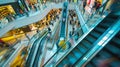 Blurred movement of Asian patrons riding an escalator at a city mal