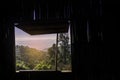 Blurred nature background  looking through a window in summer nature .window landscape Royalty Free Stock Photo