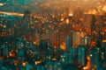 Blurred night city view landscape with blurred cityscape business building night lights bokeh Royalty Free Stock Photo