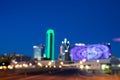 Blurred night cityscape with skyscraper and neon lights/blurred background Royalty Free Stock Photo