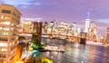 Blurred night view of New York skyline from Manhattan Bridge Royalty Free Stock Photo