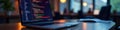 Blurred office background focused on glowing laptop screen with code computer workplace business Royalty Free Stock Photo