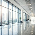 Blurred Office Background, Spacious Business Interior Hall with Daylight Window Reflections Royalty Free Stock Photo