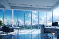 Blurred Office interior room background with modern design in working hours, indoor building of workplace of workspace, panoramic Royalty Free Stock Photo