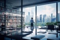 Blurred Office interior room background with modern design in working hours, indoor building of workplace of workspace, panoramic Royalty Free Stock Photo