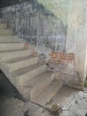 Blurred old staircase in dirty warehouse. Royalty Free Stock Photo