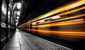 Night Subway Train Light Trails in an Underground Tunnel Royalty Free Stock Photo
