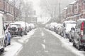 Blurred out street in Manchester England The winter storm, causing flight delays and traffic problems. Royalty Free Stock Photo