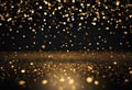 Blurred Particles and Golden Defocused Lights over Black Background stock illustrationBlack Background, Gold Colored, Color,