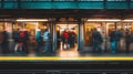 Blurred Passengers Entering a Subway Car with a Yellow Platform Royalty Free Stock Photo
