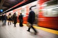 Blurred people in subway with passing train. Motion blur. Generative Ai Royalty Free Stock Photo