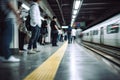 Blurred people at the subway station waiting for the train. Generative AI Royalty Free Stock Photo