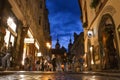 Blurred people view on the capital city streets at night