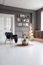 Blurred photo of appartment room in process of preparative decoration for New Year Royalty Free Stock Photo