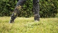 Blurred photo of Golfer performs a golf shot from the fairway Royalty Free Stock Photo