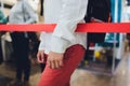 Blurred picture of Long Passenger Queue Waiting for Check-in at Airport Check-in Counters. Royalty Free Stock Photo