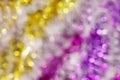 Blurred picture yellow gold and purple bokeh colorful glittering for merry christmas and happy new year festival background design Royalty Free Stock Photo