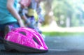 Blurred Pink helmet- outdoor sport skates activiy in Summer Royalty Free Stock Photo