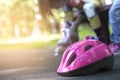 Blurred Pink helmet- outdoor sport skates activiy in Summer Royalty Free Stock Photo