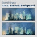 Blurred Polygonal Header Slider Webdesign Kit with City Skyline Royalty Free Stock Photo