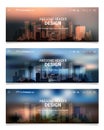 Blurred Polygonal Header Slider Webdesign Kit with City Skyline Royalty Free Stock Photo