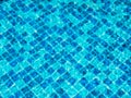 Blurred pool background. Blurry on top view of empty of blue mosaic tiles grid pattern in swimming pool. Royalty Free Stock Photo