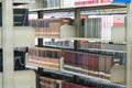 Blurred public library bookshelf in library room Royalty Free Stock Photo