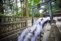 Blurred pupils climbing stairs for visiting temple