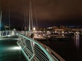 La Spezia ITALY - 2 August 2023 - Blurred railing perspective of pedestrian bridge on the port Mirabello