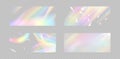 Blurred rainbow refraction overlay effect. Light lens prism effect on transparent background. Holographic reflection Royalty Free Stock Photo