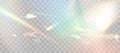 Blurred rainbow refraction overlay effect. Light lens prism effect on transparent background. Holographic reflection Royalty Free Stock Photo