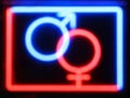 Blurred red and blue sex shop neon sign