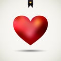 Blurred red heart for Valentines Day with shadow and badge. Vector illustration. All isolated and layered