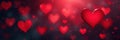 Blurred red hearts, bokeh effect, intense color, texture, red