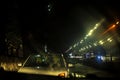 blurred road on a highway in the rain at night. Poor visibility Royalty Free Stock Photo