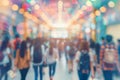 Blurred school corridor with students, lockers, and educational posters in background Royalty Free Stock Photo