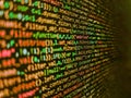 Blurred screen with selective focus. Information technology website coding standards for web design. Abstract computer script Royalty Free Stock Photo