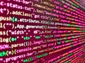 Blurred screen with selective focus. Mobile app building. Admin access to data source. Innovative startup project. Writing Royalty Free Stock Photo