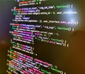 Blurred screen with selective focus. Programming code abstract screen of software developer. Developer software programming code. Royalty Free Stock Photo