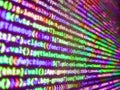 Blurred screen with selective focus. Web server data on a monitor. Software concept. Admin access to data source. Screen close up