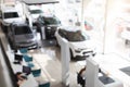 Blurred shot of brand new automobiles at showroom Royalty Free Stock Photo