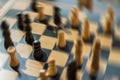 Blurred shot chess battle with all the focus on one pawn who is