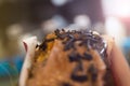 Blurred shot of a delicious chocolate waffle Royalty Free Stock Photo