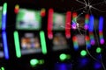 Slot machines hall blur broken glass