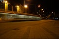 Blurred shot of Tram at Night in Downtown Royalty Free Stock Photo