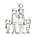 Blurred silhouette caricature faceless big family parents with boy on his back and daugthers taken hands Royalty Free Stock Photo