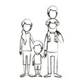 Blurred silhouette caricature faceless family parents with boy on his back and girl taken hands Royalty Free Stock Photo